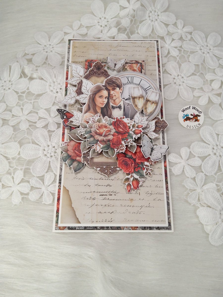 Handmade Wedding Card.Romantic Elegant Wedding Card. Unique Wedding Card.(202)