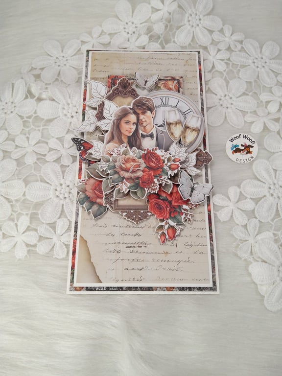 Handmade Wedding Card.Romantic Elegant Wedding Card. Unique Wedding Card.(202)