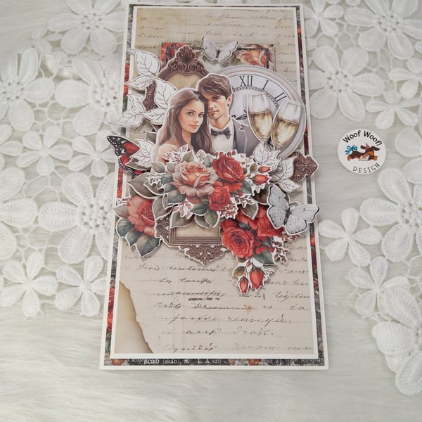 Handmade Wedding Card.Romantic Elegant Wedding Card. Unique Wedding Card.(202)
