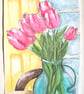 Original Pink Tulip Watercolour Painting, A5 Floral still life with mount - Image 4