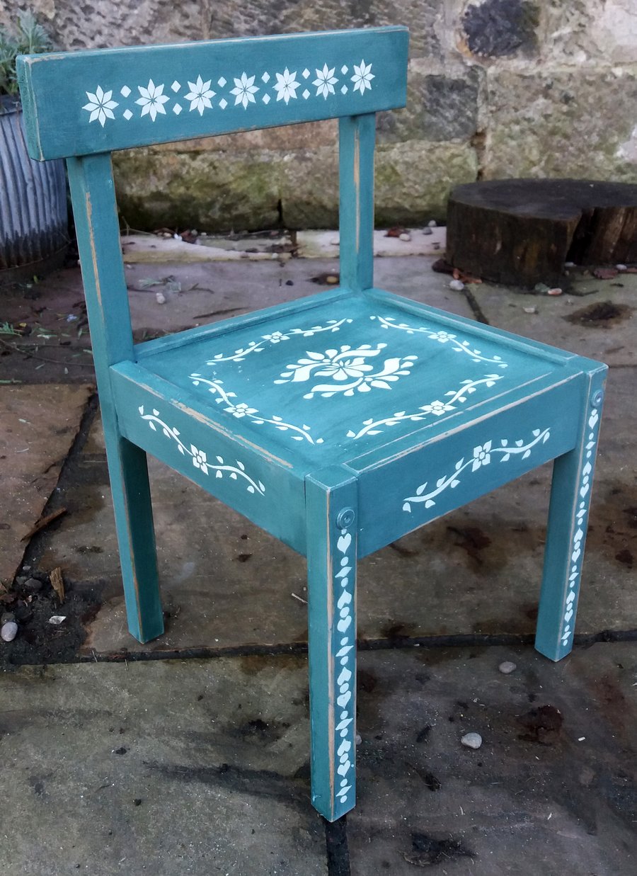 Little rustic primitive Children's chair painted in a deep green 