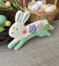 Ceramic Leaping Bunny decoration with flowers turquoise - Image 3