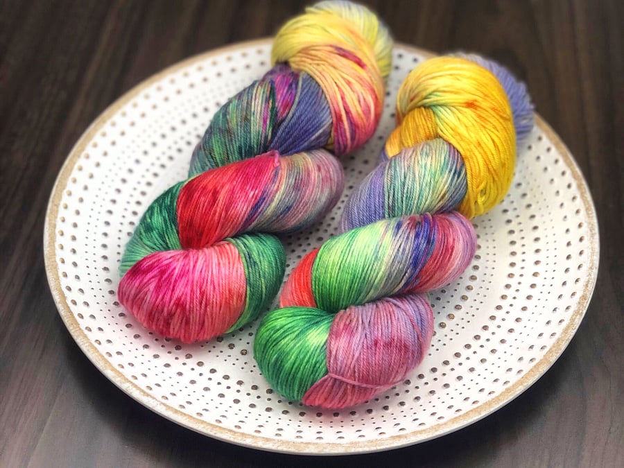 Hand Dyed Yarn: 4ply Merino Nylon - Firework. Deluxe Sock Base, Sock Yarn, 