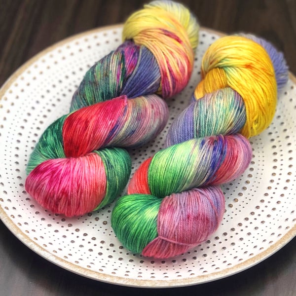 Hand Dyed Yarn: 4ply Merino Nylon - Firework. Deluxe Sock Base, Sock Yarn, 
