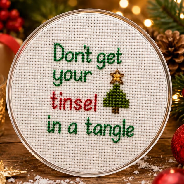 Handmade Cross Stitch Christmas Coaster – Funny Festive Gift