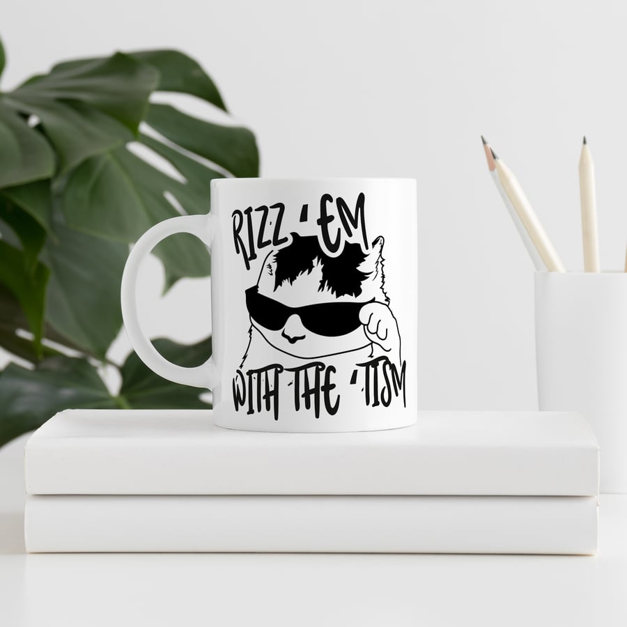 Rizz 'Em With The 'Tism - Cat : Funny Autism Mug, Gift for Autistic Friend
