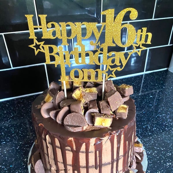 16th Birthday Cake Topper, Happy 16th Birthday Cake Topper, Custom Cake Topper