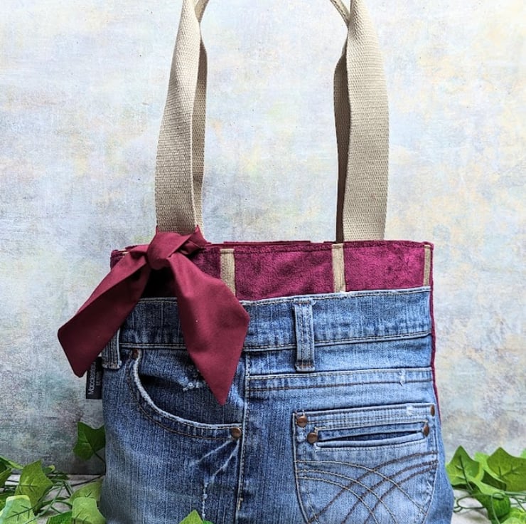 Recycled Denim and Chenille Tote Bag - Folksy