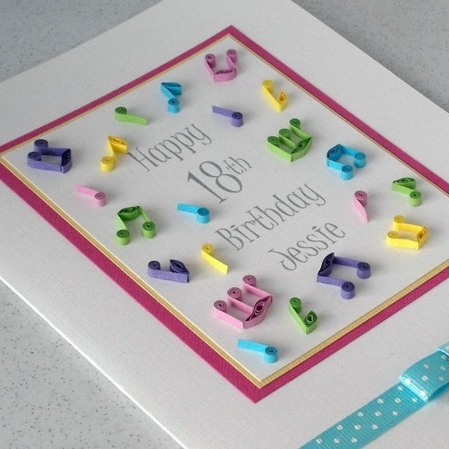 Quilled 18th birthday card, personalised with age and name