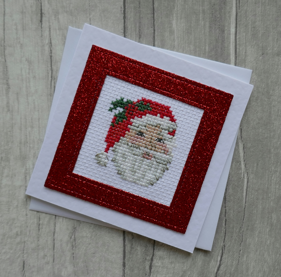 Cross Stitch Father Christmas - Christmas Card