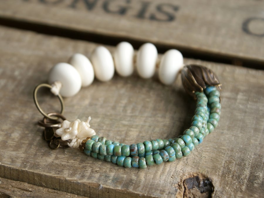 Rustic Seed Bead & Resin Bracelet