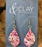 Mokume Gane Pale Pink, Coral and Burgundy Drop Earrings