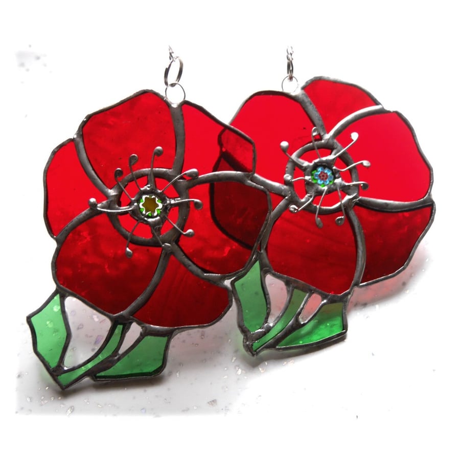 SOLD Poppy Suncatcher Stained Glass Handmade Red Flower 041 or 042 