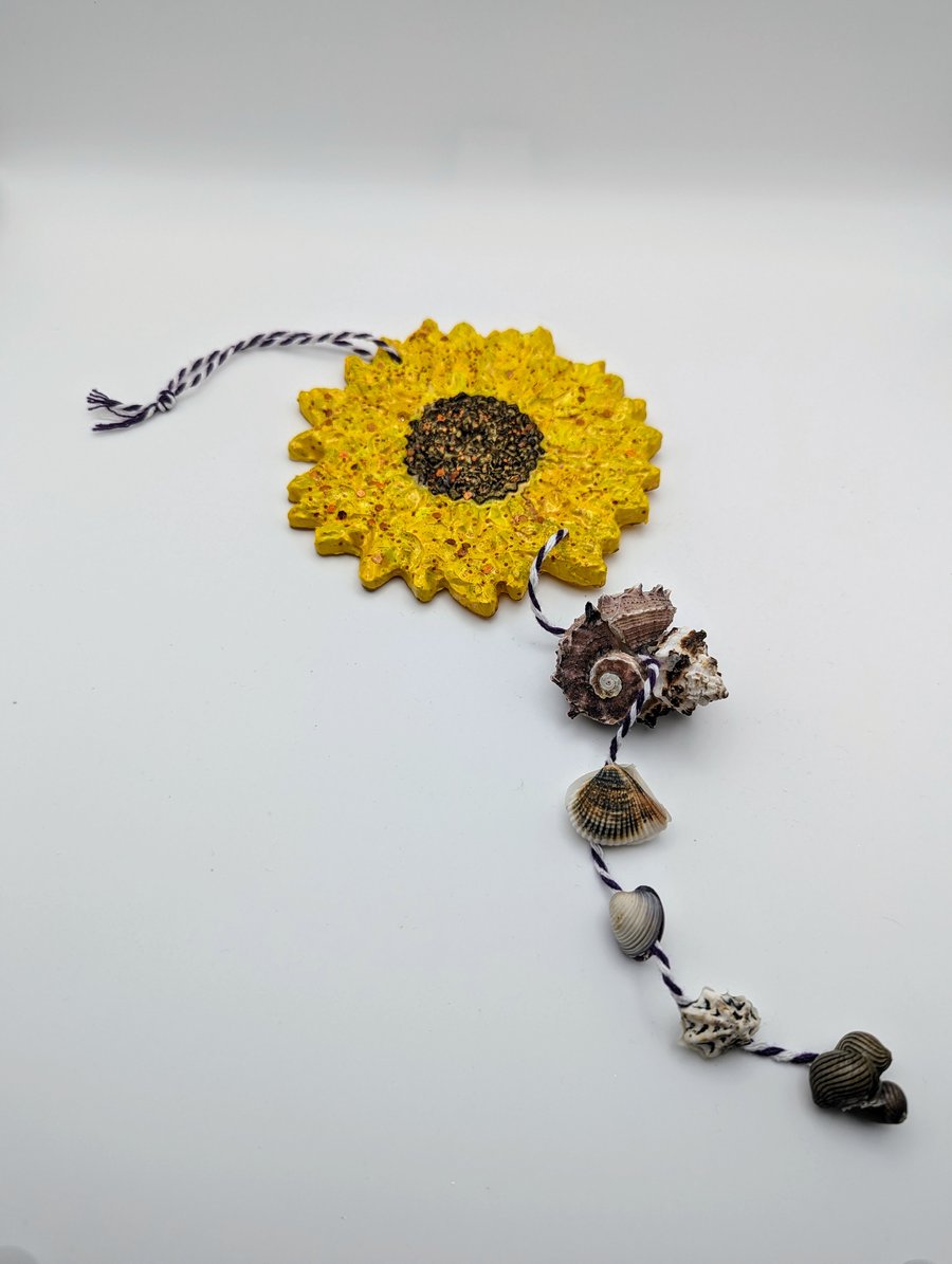 Yellow Glitter Happy Sunflower and Shell Hanging Decoration 