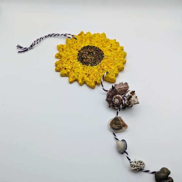 Yellow Glitter Happy Sunflower and Shell Hanging Decoration 