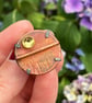 Patinated copper, brass and oxidised silver brooch.  - Image 1