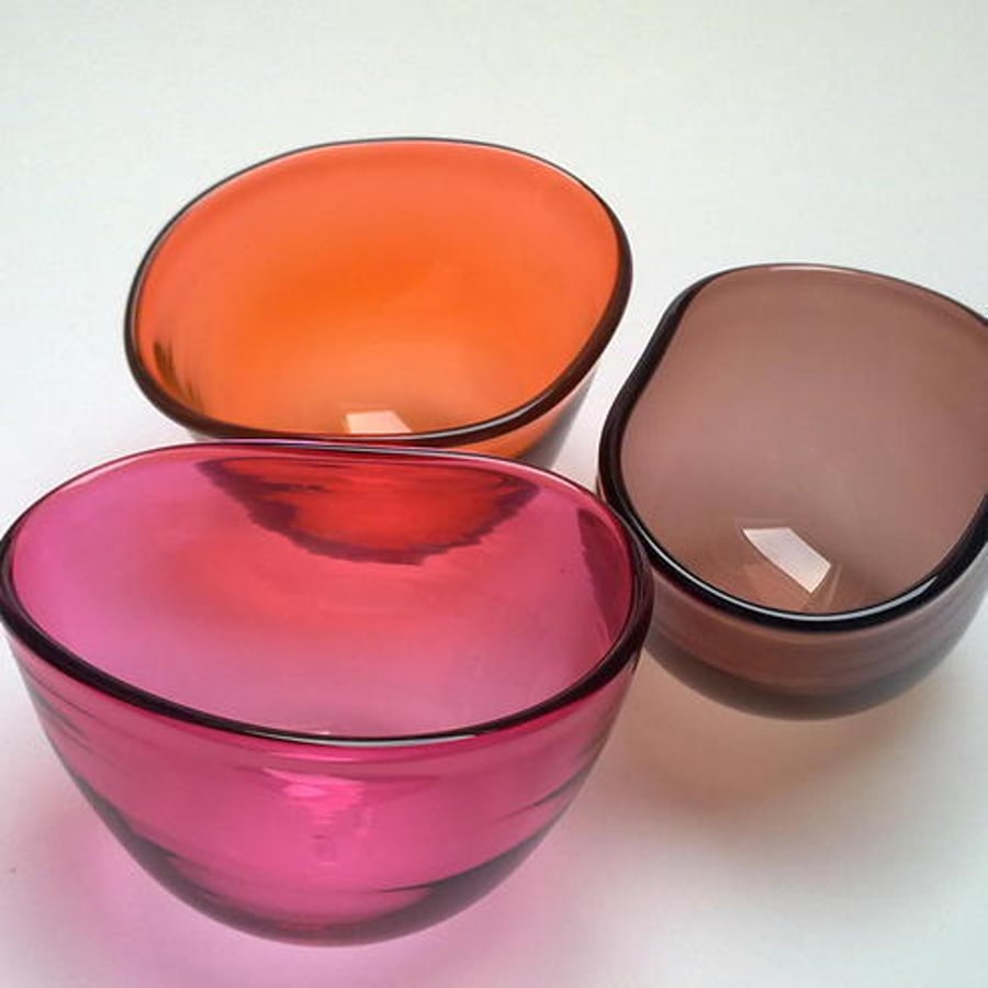 Hand Blown Rich Apricot Colour Glass T light holder