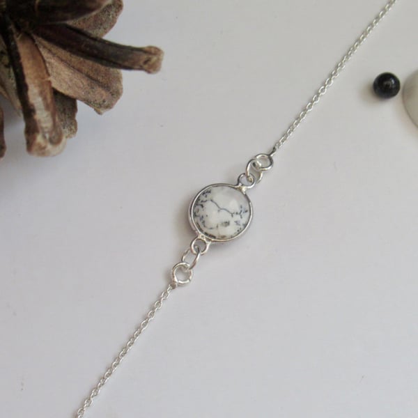 Unique Dendritic Opal connector SS bracelet 