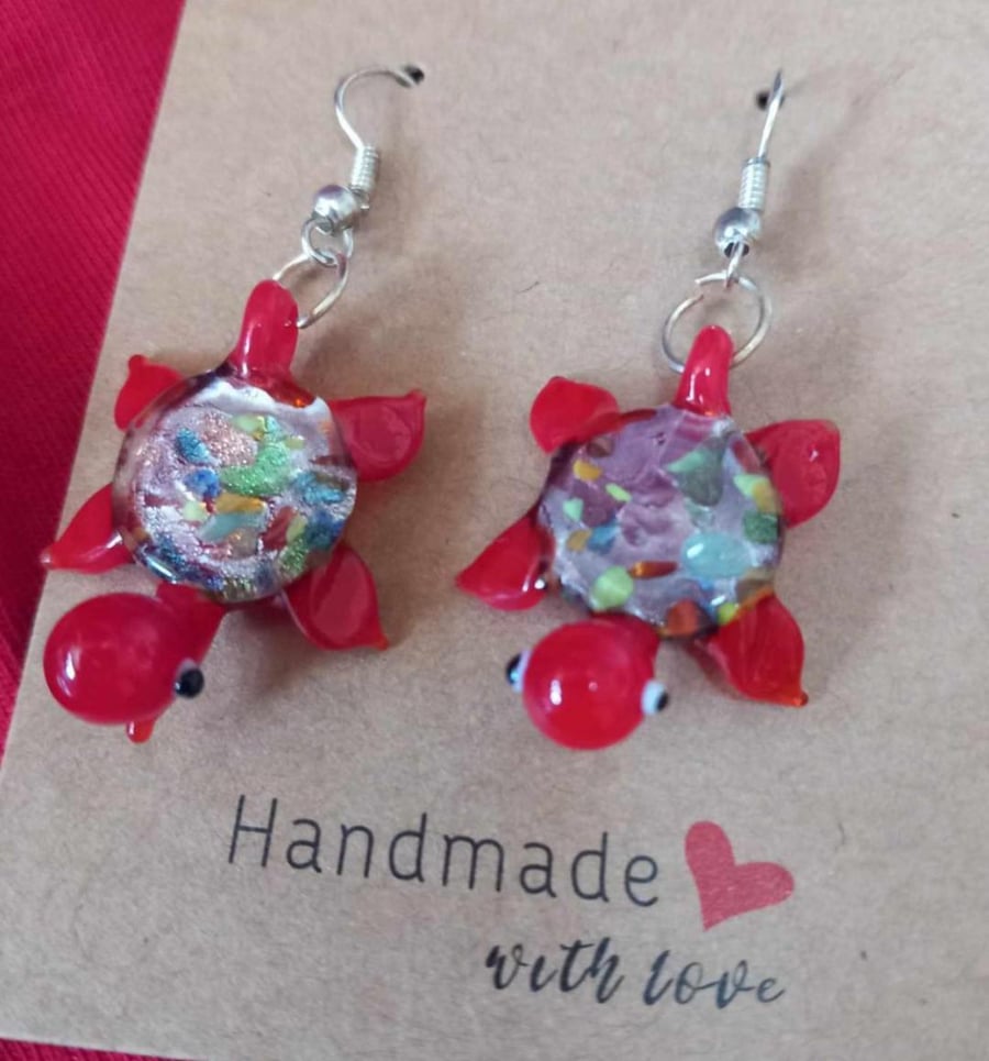 Turtle Earrings Drop Dangly earrings OOAK