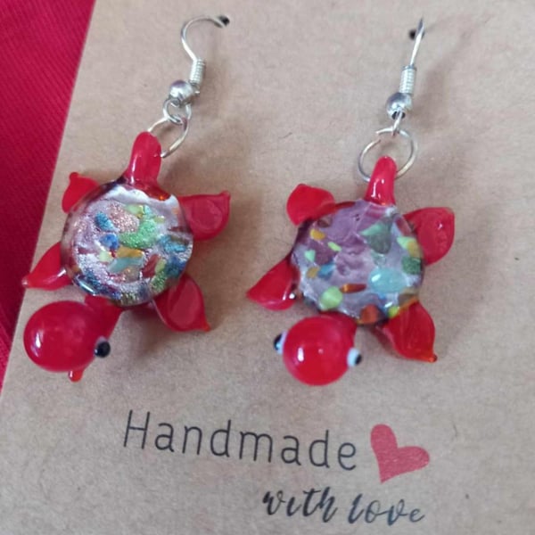 Turtle Earrings Drop Dangly earrings OOAK