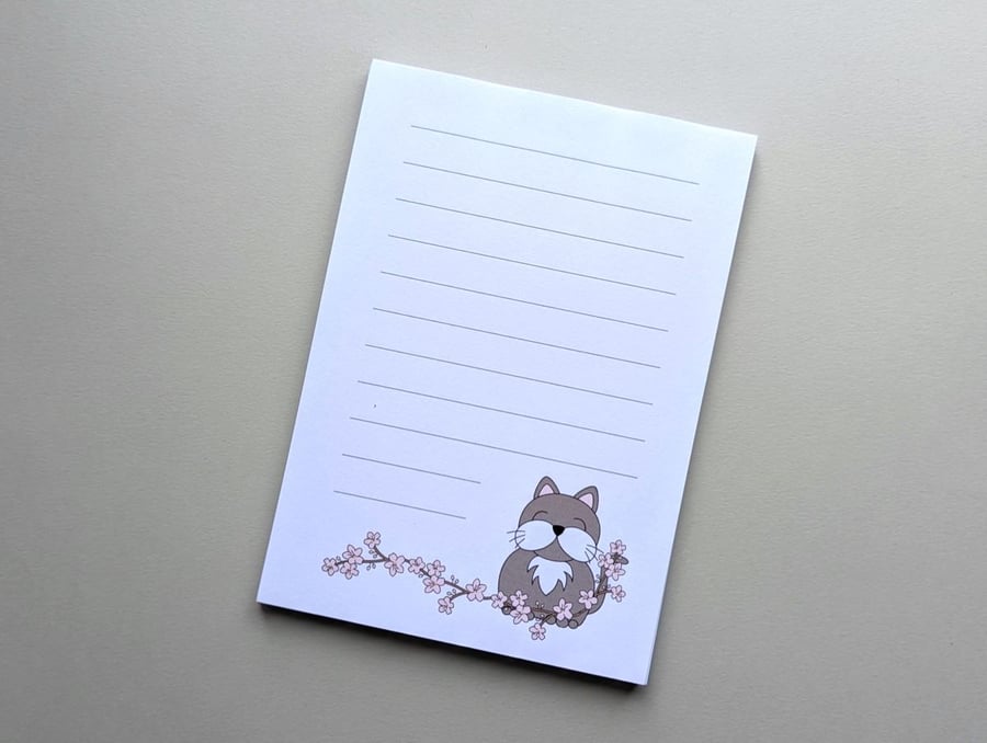 A6 notepad, cat notepad, cherry blossom notepad