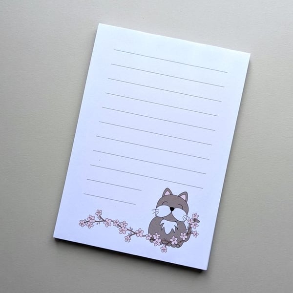 A6 notepad, cat notepad, cherry blossom notepad