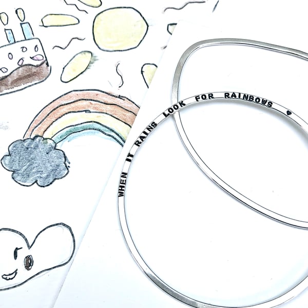 "Look for rainbows" - Sterling Silver personalised slinky bangle