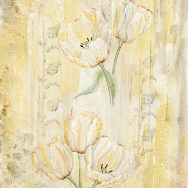 Yellow tulip shabby chic original watercolour painting
