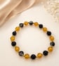 Black and Golden Yellow Crackle Bead Bracelet – Handmade Stretch Jewellery