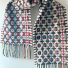 Handwoven Lambswool Scarf in Red and Green, Golfballs