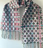 Handwoven Lambswool Scarf in Red and Green, Golfballs
