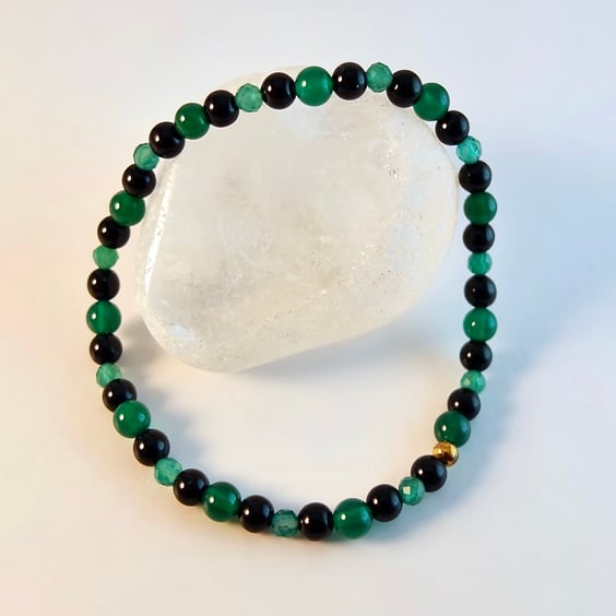 Green Onyx And Black Onyx Bracelet - Handmade In Devon - Free UK P&P