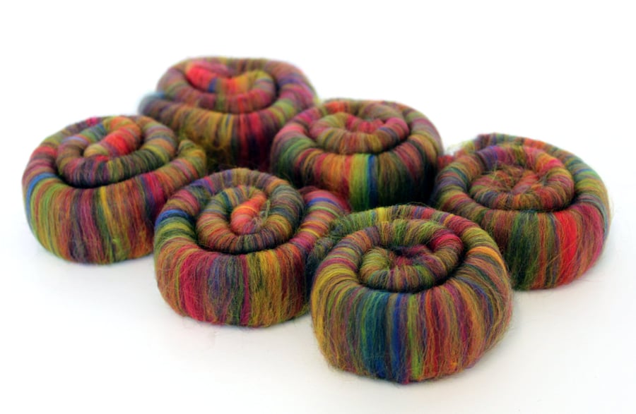 Merino Rolags - Fireworks Fine Merino Wool Spinning Felting 60g