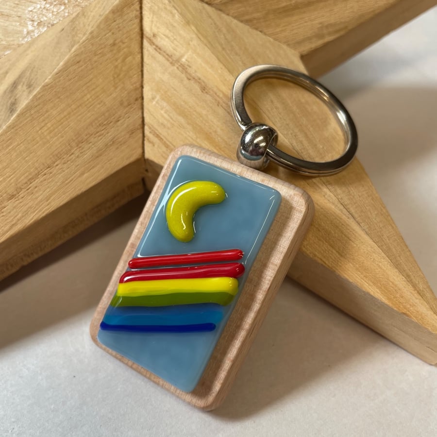 70's rainbow fused glass keyring 