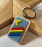 70's rainbow fused glass keyring 