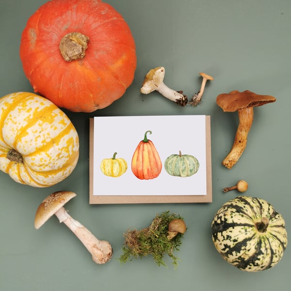 Pumpkin A6 Greetings Card, Thanksgiving Card, Pumpkin Illustrations, Blank Cards