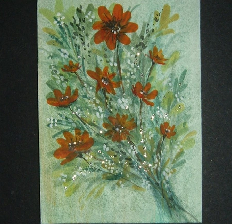 glitter floral art aceo painting ref 559
