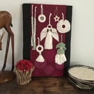 Boho macrame Christmas decoration set- sage green trim