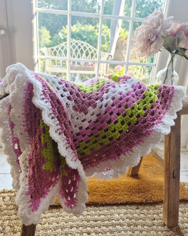 Pastel crochet light weight summer blanket 