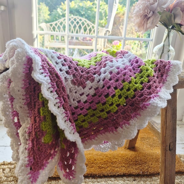 Pastel crochet light weight summer blanket 