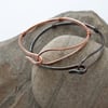 Copper Double Bangle, Hammered Loop and Hook, bronzed or bright finish