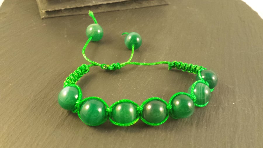 Green Striped Agate Macrame adjustable bracelet