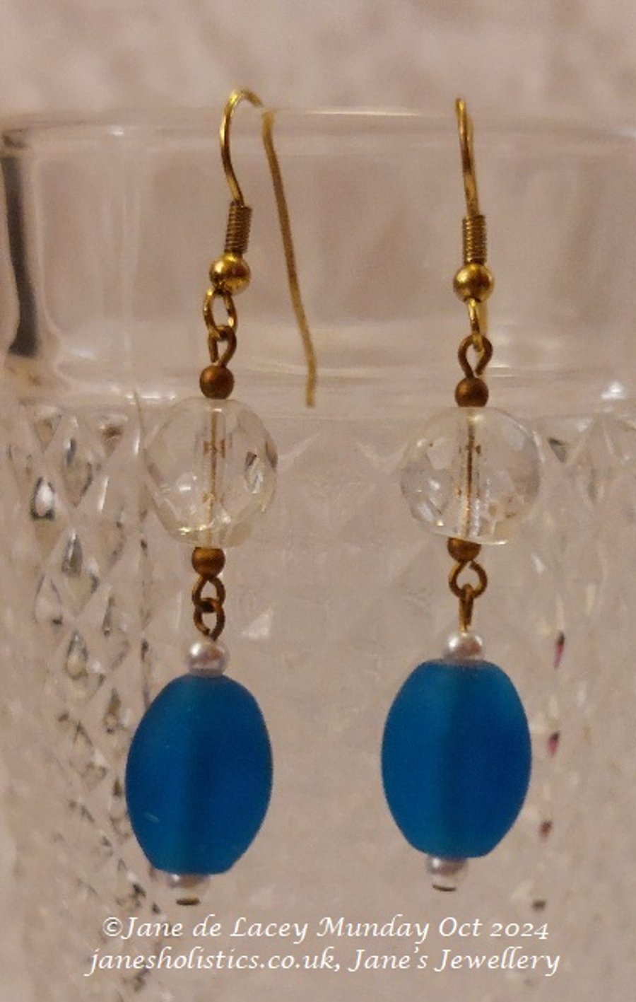 Crystal and Blue Glass Drop Earrings