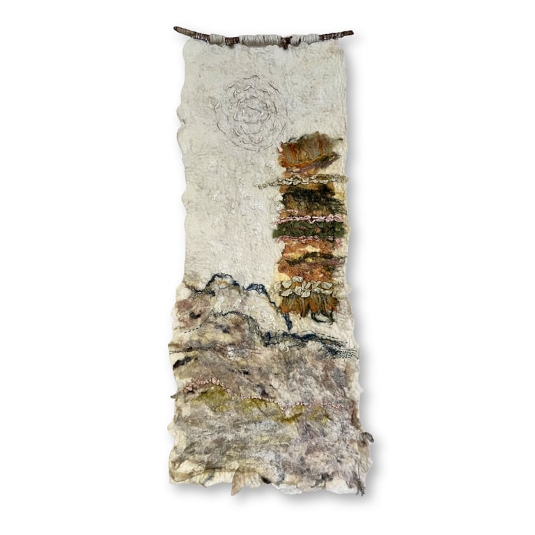 Landscape with a green blanket Art felt natural wool sensory wall hanging 