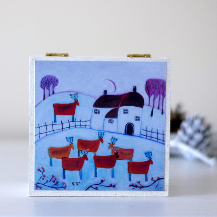 Winter Landscape Decorative Box, Wintry White Jewellery Box