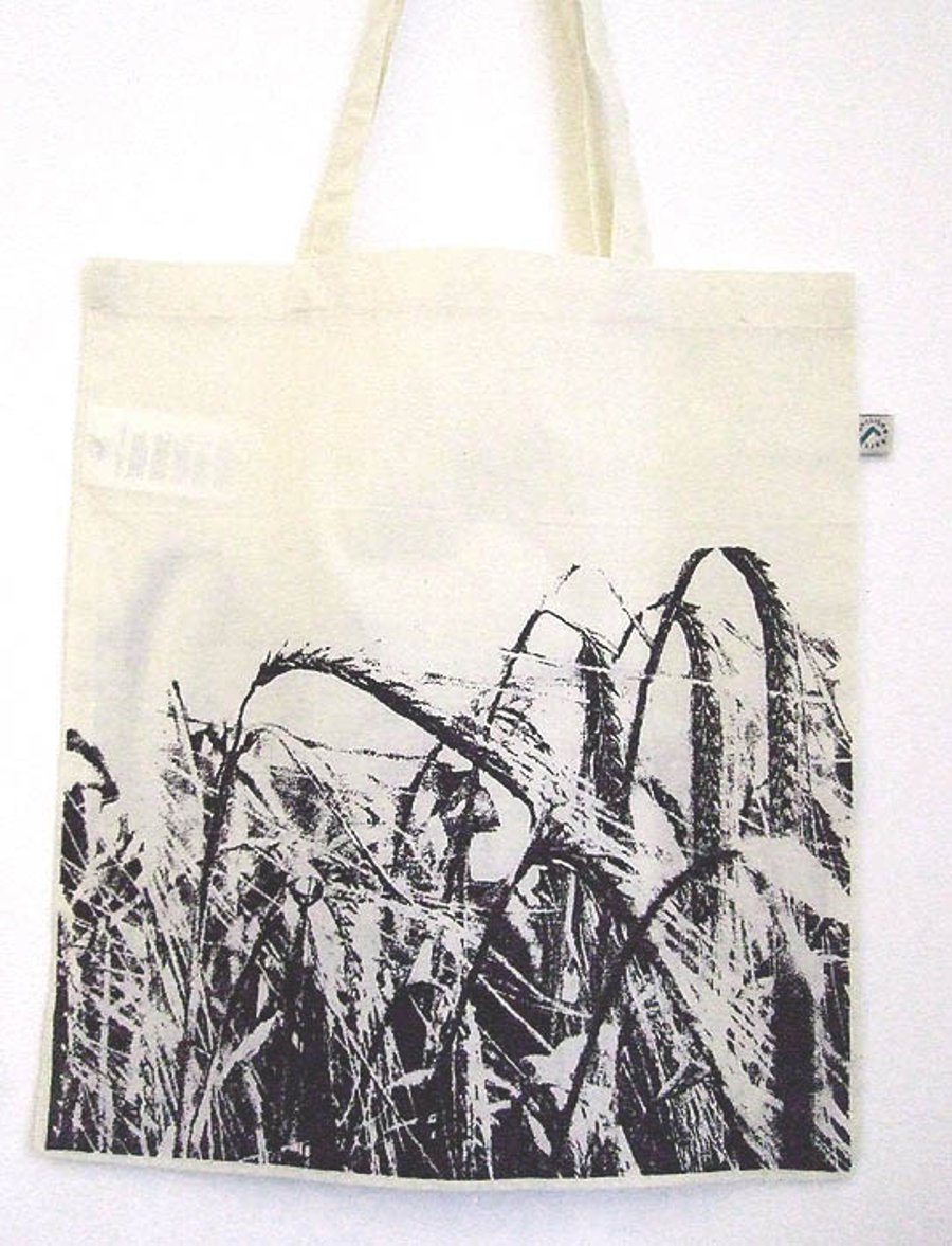 Wheat Field of crops natural  organic cotton tote bag black screen print 