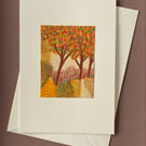 Hand painted art card Autumn Path