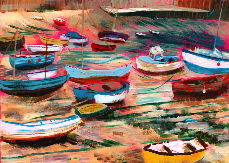 'Lyme Regis Boats' - digital print