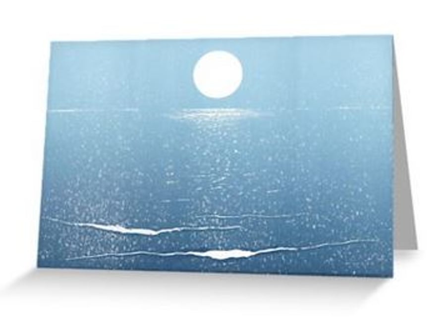 Blank greeting card moon sparkling over the ocean