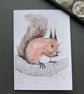 Hand Painted Red Squirrel Greetings Card with Envelope - Blank inside - Image 1
